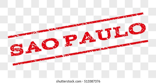 Sao Paulo watermark stamp. Text caption between parallel lines with grunge design style. Rubber seal stamp with dirty texture. Vector red color ink imprint on a chess transparent background.