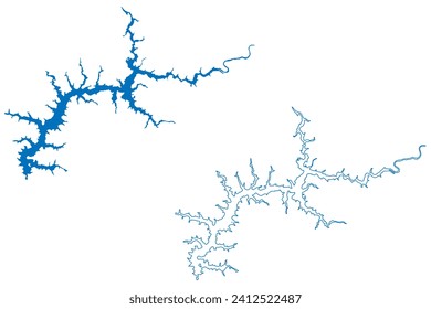 Mapa del lago Sao Simao (República Federativa del Brasil), ilustración vectorial, esbozo garabato, embalse de la presa Usina de Sao Simao