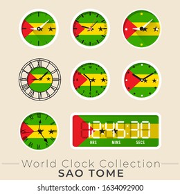 Sao Tome clock : Set of national flag clock : Vector Illustration