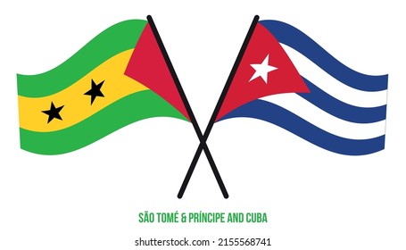Sao Tome and Cuba Flags Crossed And Waving Flat Style. Official Proportion. Correct Colors.