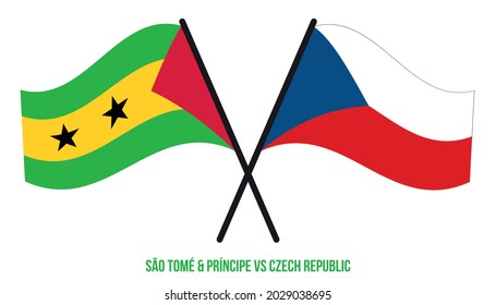 Sao Tome and Czech Republic Flags Crossed And Waving Flat Style. Official Proportion. Correct Colors.