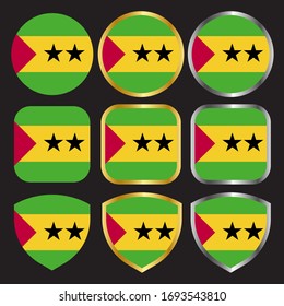sao tome flag vector icon set with gold and silver border