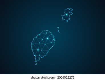 Sao Tome map Abstract mash line and point scales on dark background. Wire Frame 3D mesh polygonal network line. Network line, design sphere, dot and structure vector.
