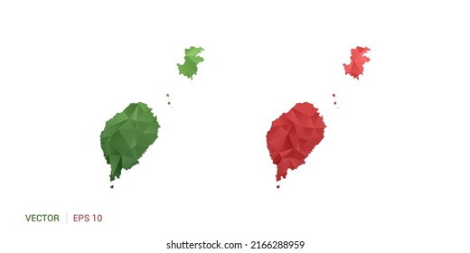 Sao Tome map of abstract vector polygon set couple color green and red.