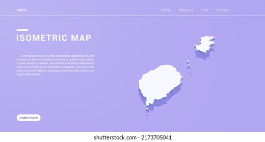 Sao Tome map of isometric purple vector illustration. Web banner layout template.