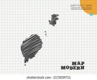 Sao Tome map of vector black silhouette chaotic hand drawn scribble sketch on grid paper used for notes or decoration.