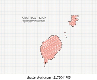 Sao Tome map of vector color silhouette chaotic hand drawn scribble sketch on grid paper.