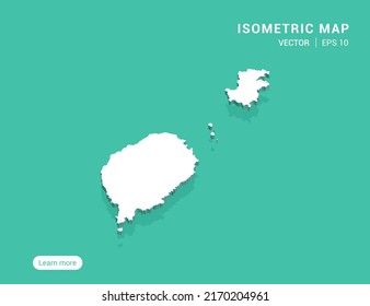 Sao Tome Karte weiß auf grünem Hintergrund mit 3D isometrischer Vektorgrafik.