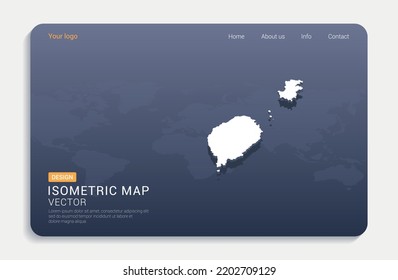 Sao Tome map white on blue background with isometric vector.
