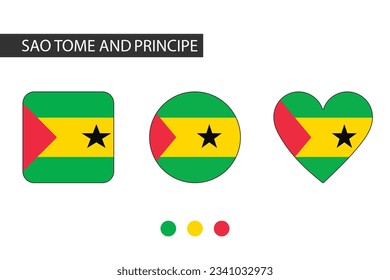 Sao Tome and Principe 3 shapes (square, circle, heart) with city flag. Isolated on white background.