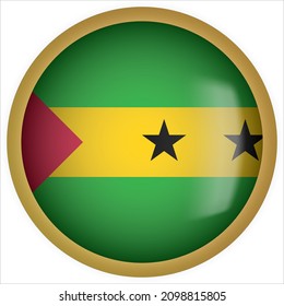 Sao Tome and Principe 3D rounded Flag Button Icon with Gold Frame