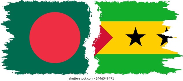 Sao Tome and Principe and Bangladesh grunge flags connection, vector