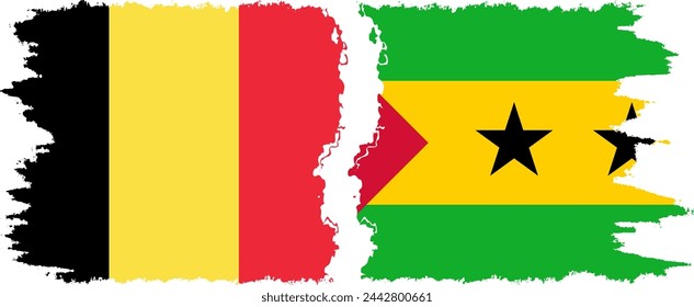 Sao Tome and Principe and Belgium grunge flags connection, vector