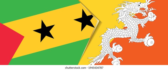 Sao Tome and Principe and Bhutan flags, two vector flags symbol of relationship or confrontation.