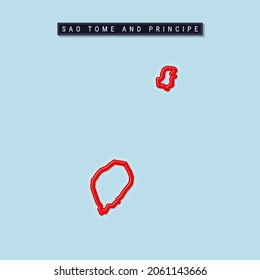 Sao Tome And Principe Bold Outline Map. Glossy Red Border With Soft Shadow. Country Name Plate. Vector Illustration.