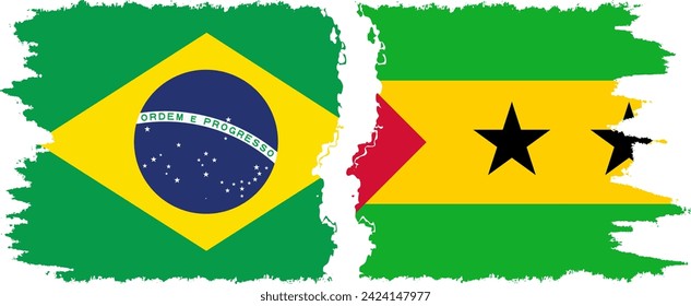 Sao Tome and Principe and Brazil grunge flags connection, vector