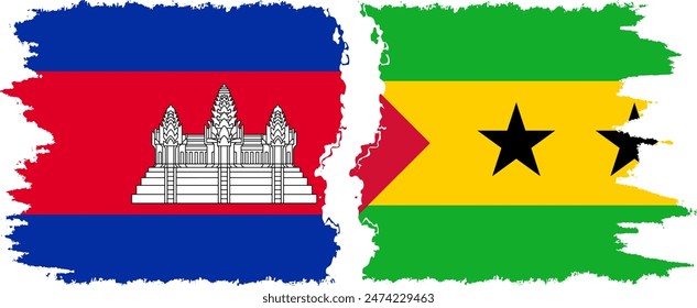 Sao Tome and Principe and Cambodia grunge flags connection, vector