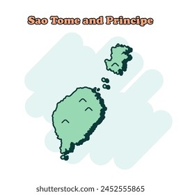 Sao Tome and Principe cartoon colored map icon in comic style. Country sign illustration pictogram.