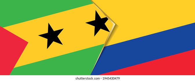 Sao Tome and Principe and Colombia flags, two vector flags symbol of relationship or confrontation.