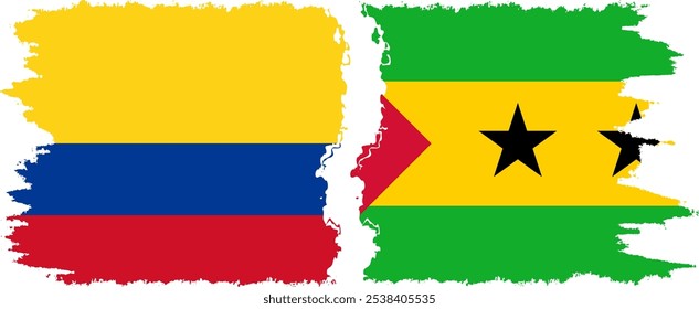 Sao Tome and Principe and Colombia grunge flags connection, vector