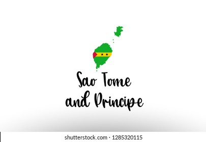 Sao Tome and Principe country big text with flag inside map suitable for a logo icon design