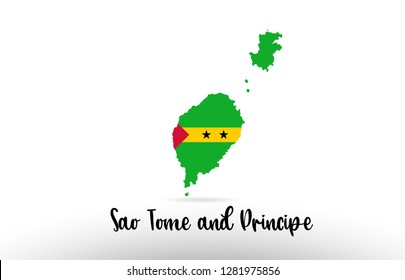 Sao Tome and Principe country flag inside country border map design suitable for a logo icon design