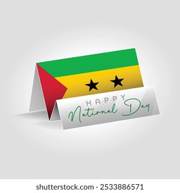 Sao Tome and Principe country paper flag standing on the ground. Happy national day flag design.