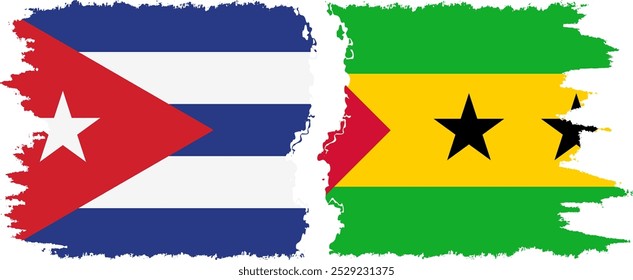 Sao Tome and Principe and  Cuba grunge flags connection, vector