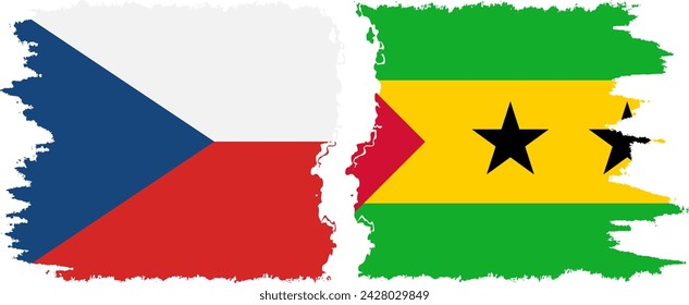 Sao Tome and Principe and Czech grunge flags connection, vector