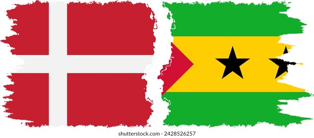 Sao Tome and Principe and Denmark grunge flags connection, vector