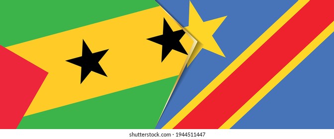 Sao Tome and Principe and DR Congo flags, two vector flags symbol of relationship or confrontation.