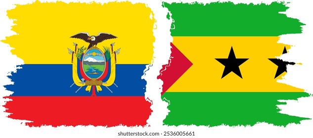 Sao Tome and Principe and Ecuador grunge flags connection, vector