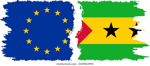 Sao Tome and Principe and European Union grunge flags connection, vector