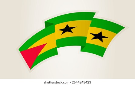 Sao Tome and Principe Flag in Abstract Ribbon Shape, National Symbol of the Sao Tome and Principe. This vector is ideal for use in national events, Independence Day, international sports competitions.