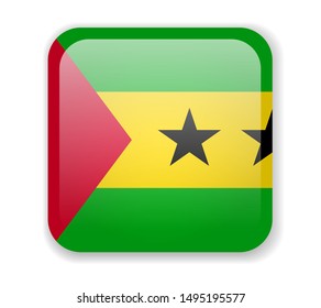 Sao Tome and Principe Flag. Bright Square Icon. Vector Illustration