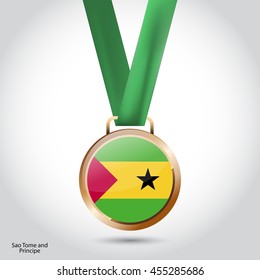 Sao Tome and Principe Flag in Bronze Medal. Vector Illustration. RIO Olympic Game Bronze Medal. Vector Illustration