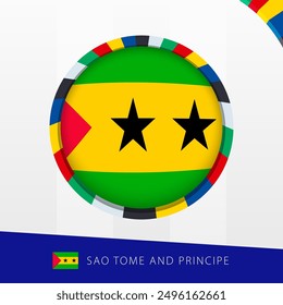 Sao Tome and Principe Flag with Colorful Circle Border. Vector icon.