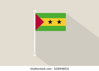 Sao Tome and Principe flag with flagpole,vector illustration