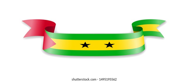 Sao Tome and Principe flag in the form of wave ribbon. Vector illustration.