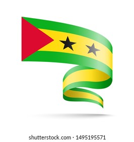 Sao Tome and Principe flag in the form of wave ribbon vector illustration on white background.
