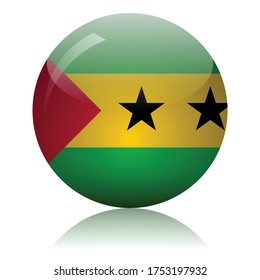Sao Tome and Principe flag glass button vector illustration