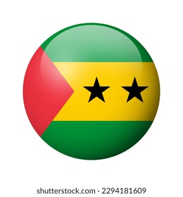 Sao Tome and Principe flag - glossy circle badge. Vector icon.