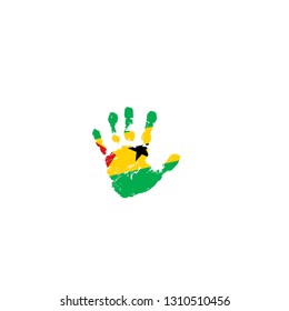 Sao Tome and Principe flag and hand on white background. Vector illustration