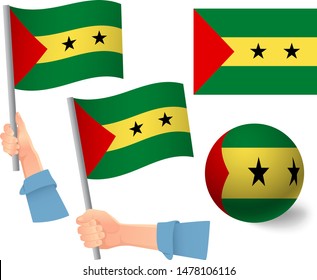 Sao Tome and Principe flag in hand set. Ball flag. National flag of Sao Tome and Principe vector illustration