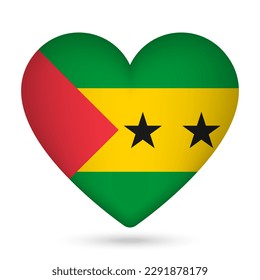 Sao Tome and Principe flag in heart shape. Vector illustration.