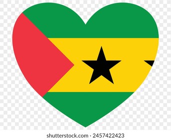 Sao Tome and Principe flag in heart shape isolated  on  transparent  background. vector illustration 