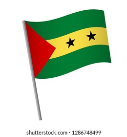 Sao Tome and Principe flag icon. National flag of Sao Tome and Principe on a pole vector illustration.