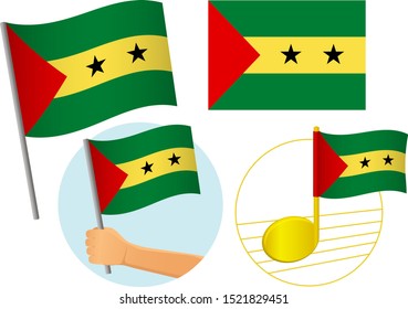 Sao Tome and Principe flag icon set. National flag of Sao Tome and Principe vector illustration