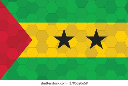 Sao Tome and Principe flag illustration. Futuristic Santomean flag graphic with abstract hexagon background vector. Sao Tome and Principe national flag symbolizes independence.