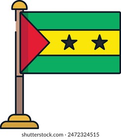 Sao Tome and Principe flag linear color vector illustration